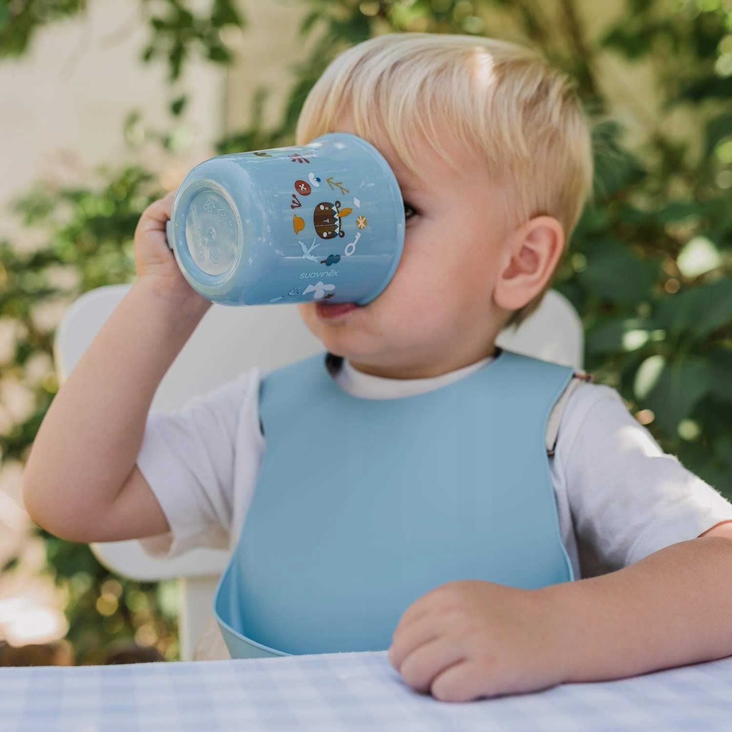 SUAVINEX zestaw naczyń talerzyk kubek łyżeczka