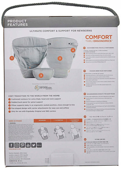 ERGOBABY wkładka do nosidełka Easy Snug, szary wkład dla noworodka, ergonomiczne wsparcie i komfort