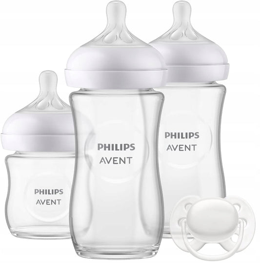 PHILIPS AVENT Natural Response set 3 biberoane din sticlă + suzetă
