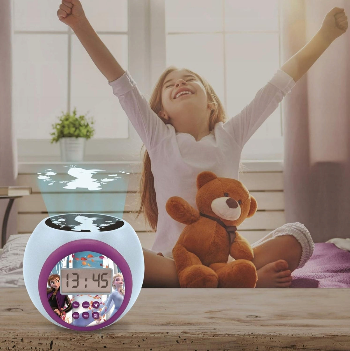LEXIBOOK Frozen proiector 3 culori și ceas deșteptător cu afișaj LCD