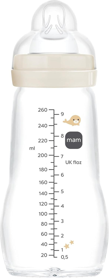 MAM Feel Good biberon din sticlă 260 ml 2 luni+ tetină 2 CREATURI MARINE