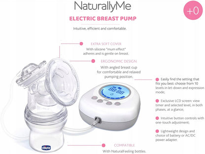 CHICCO NaturallyMe LAKTATOR elektryczny z LCD, 10 poziomami, cichy, BPA free, biały
