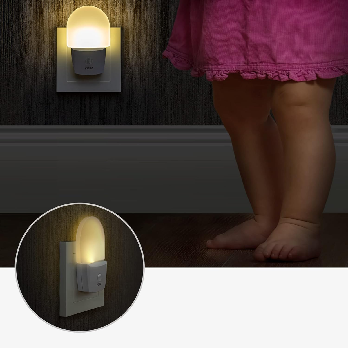 REER NightGuide lampă de veghe LED pentru priză, senzor de întuneric 6 x 9,5 cm