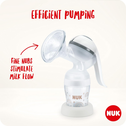 Set NUK cu pompă de sân manuală + biberoane Perfect Match de 150 ml