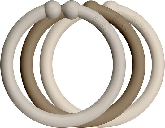 BIBS LOOPS 12x zawieszki uniwersalne w odcieniach brązu i beżu, elastyczne zawieszki do smoczka i wózka