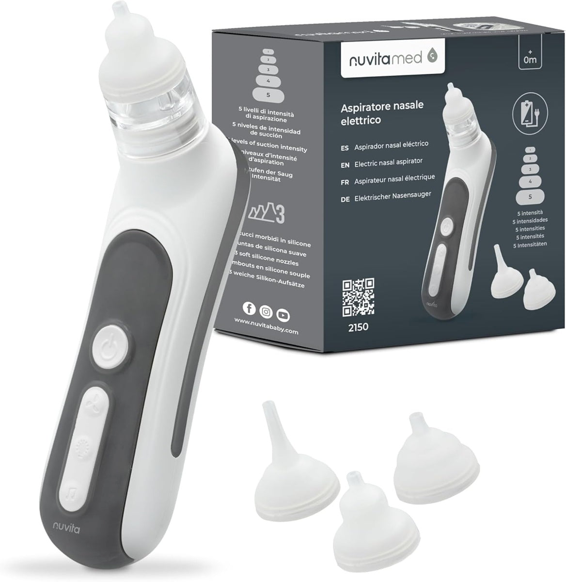 NUVITA aspirator nazal cu lumină și muzică + 3 capete, husă și pensetă