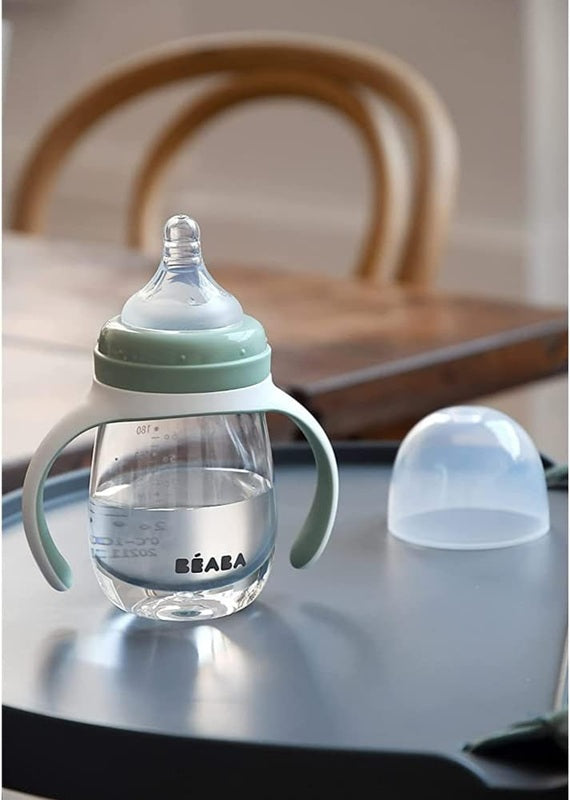 BEABA Training Bottle 2 în 1, cană anti-vărsare cu două muștiucuri, 210 ml, 4+ luni