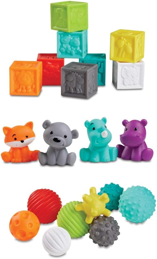 INFANTINO Senso Balls, Blocks & Buddies jucării din silicon 20 de piese