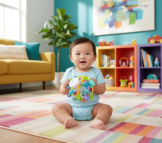 PLAYGRO Play and Learn Ball – jucărie de dentiție și de prins, cu zornăitoare și oglinjoară, 14 cm – fotografia produsului 2