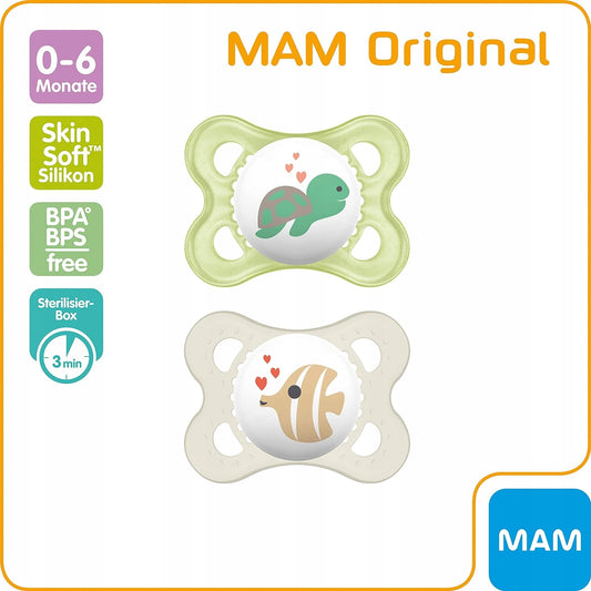 MAM ORIGINAL dudlík uklidňující x2 0-6 měsíců + FEHN plyšová hračka s držákem
