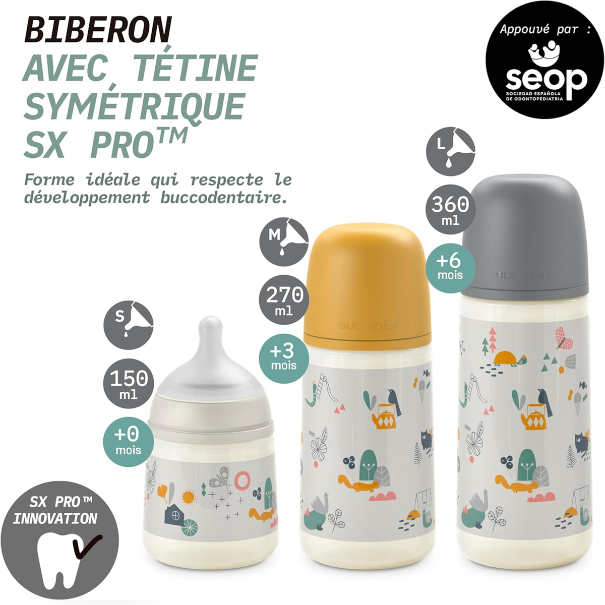 SUAVINEX biberon cu tetină simetrică SX PRO 360ml 6m+