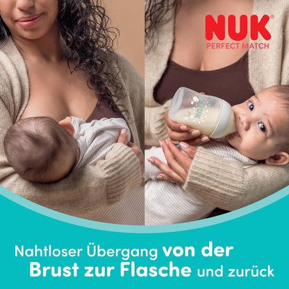 NUK Perfect Match butelki antykolkowe 260 ml 3m+ x4, przejście z piersi do butelki, system antykolkowy