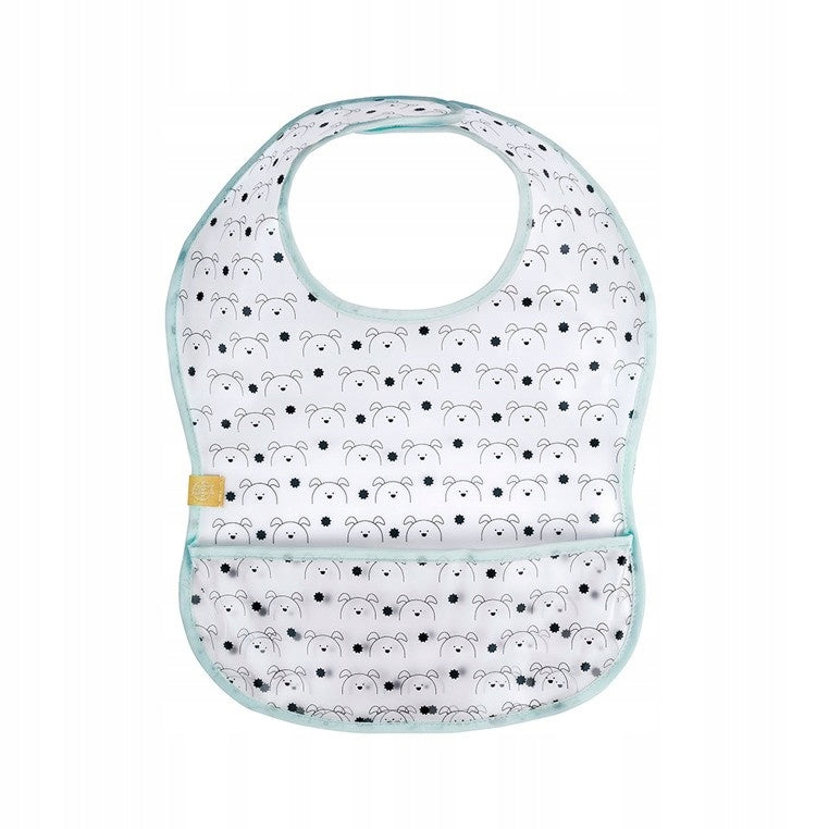 LASSIG plastic bib with hook-and-loop fastening and pocket, 6–24 months