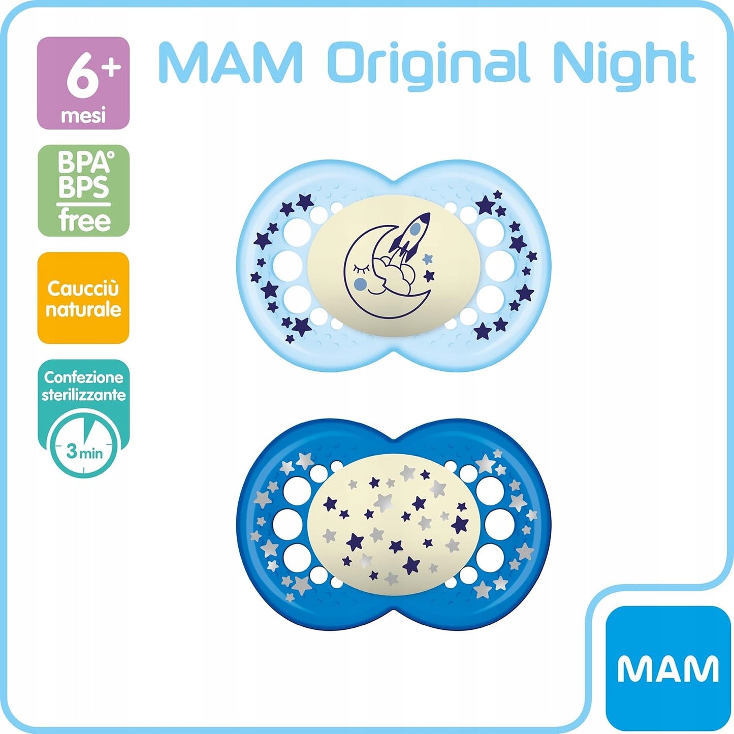 MAM ORIGINAL NIGHT suzetă de calmare x2 6m+ LATEX