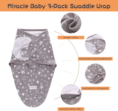 MIRACLE BABY sac de dormit înfășător 0-3 luni x3