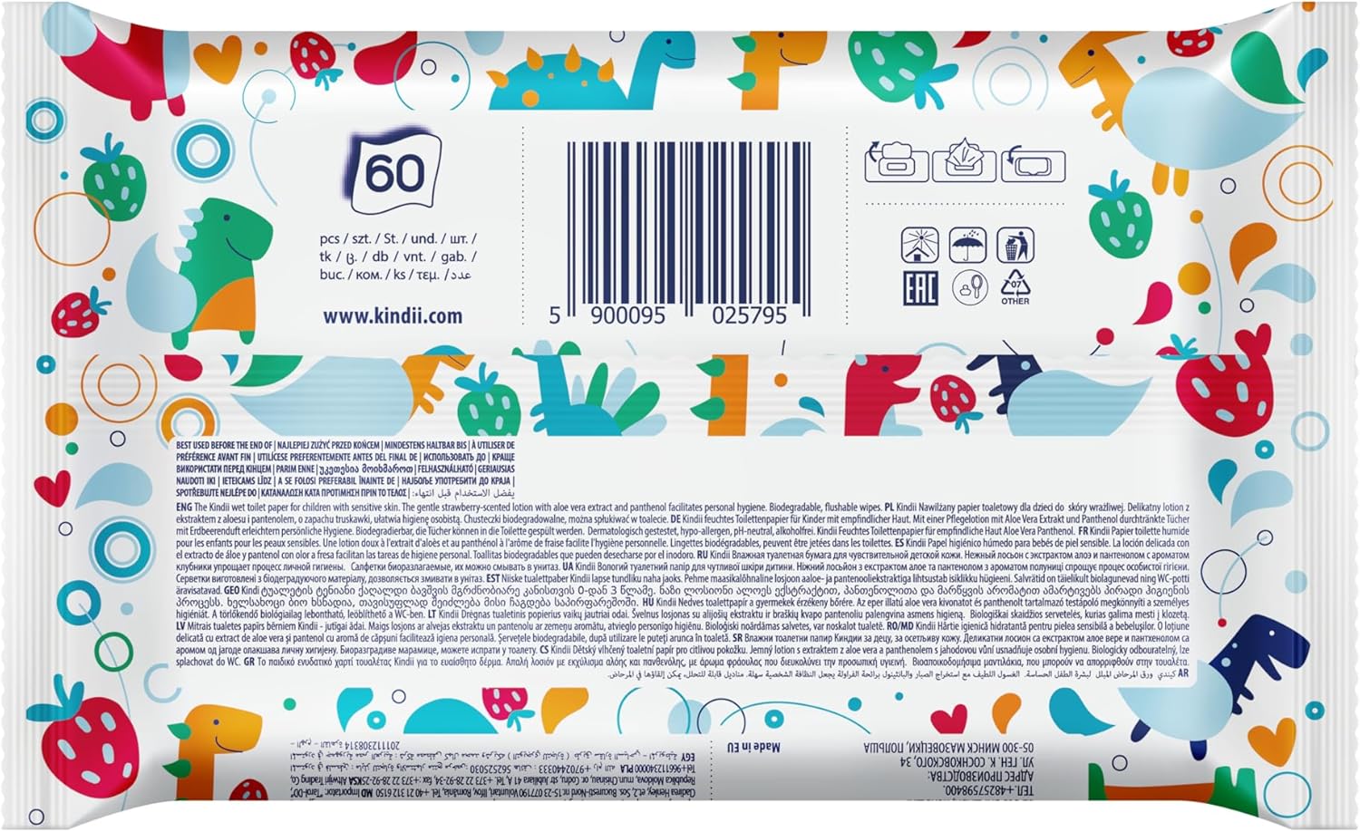 KINDII Fun nawilżany papier toaletowy spłukiwalny x60