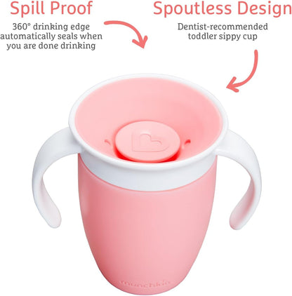 MUNCHKIN Miracle kubek treningowy 360 6msc+ 207ml, niekapek, bez ustnika, różowy kubek treningowy dla malucha
