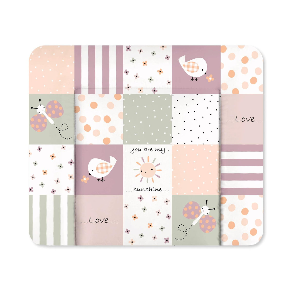 Mata do przewijania Julius Zöllner Softy Patch Rose, z pastelowym wzorem patchworkowym, widok z góry.