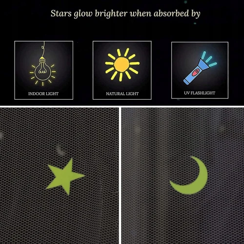 GLOW BED plasă de țânțari pentru pătuț, baldachin cu stele fluorescente
