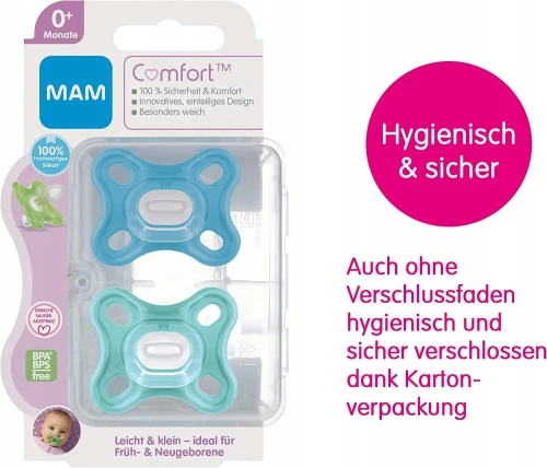 MAM COMFORT suzetă prematur nou-născut x2 0luni+