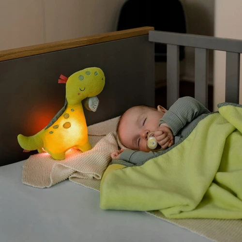 FEHN jucărie de pluș din catifea cu lampă de veghe DINO 20 x 23 cm