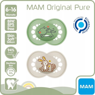 MAM PURE suzetă liniștitoare x2 6-16 +cutie