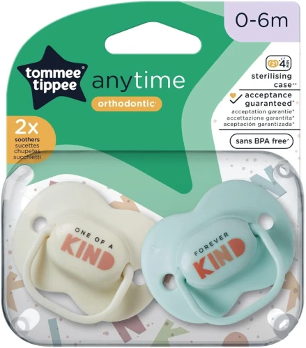TOMMEE TIPPEE AnyTime suzete liniștitoare x2 0-6 luni ORTODONTICE