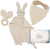 TOTSY BABY conforter muselină și bavetă, inel dentiție din lemn 27x27 cm IEPURE