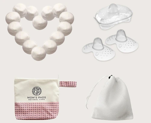 MOM'S PADS tampoane de alăptare din bambus x14 + săculeț pentru spălare, portfard