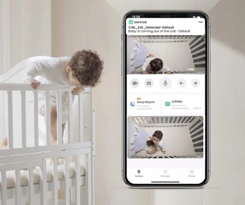 SIMSHINE Baby Pro cameră 2K FHD 360° monitor electronic pentru bebeluși iOS Android + suport