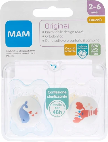 MAM ORIGINAL suzetă liniștitoare 2-6m cutie sterilizatoare CAUCIUC