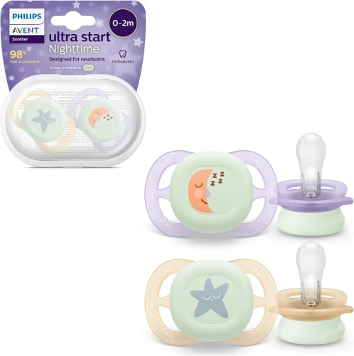 PHILIPS AVENT Ultra Start suzete x 2 0-2 luni NIGHTTIME strălucește în întuneric
