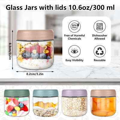 Set AOLSO de recipiente din sticlă pentru alimente x4 cu capace 300ml