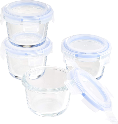 Set BASIC de recipiente din sticlă pentru alimente x4 cu capace 144ml