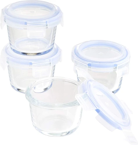 Set BASIC de recipiente din sticlă pentru alimente x4 cu capace 144ml
