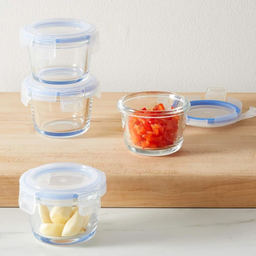 Set BASIC de recipiente din sticlă pentru alimente x4 cu capace 144ml
