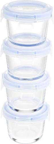 Set BASIC de recipiente din sticlă pentru alimente x4 cu capace 144ml