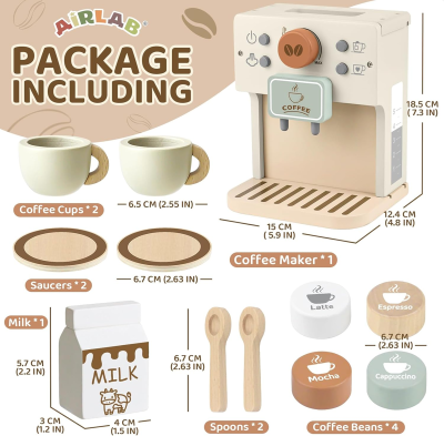Set din lemn AIRLAB cu espressor de cafea, 12 piese