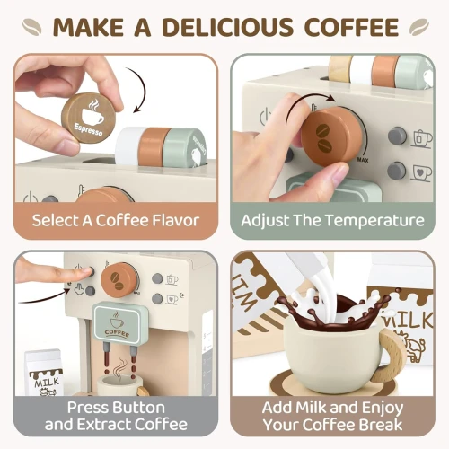 Set din lemn AIRLAB cu espressor de cafea, 12 piese