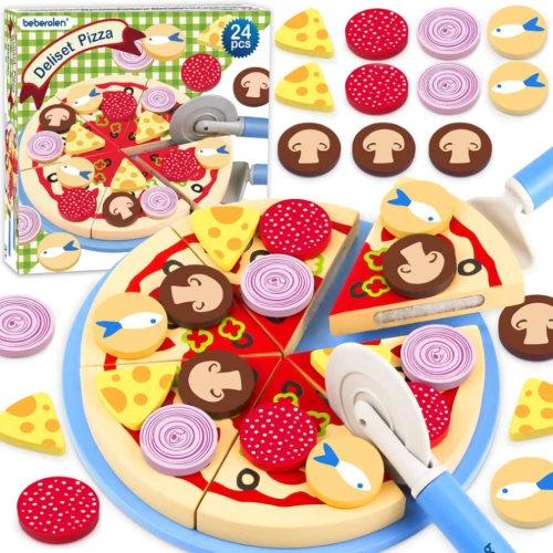 Set din lemn BEBEROLEN pentru prepararea pizzei PIZZERIA 24 piese
