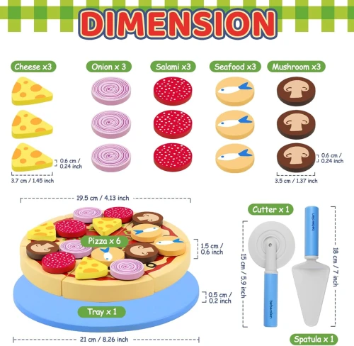 Set din lemn BEBEROLEN pentru prepararea pizzei PIZZERIA 24 piese