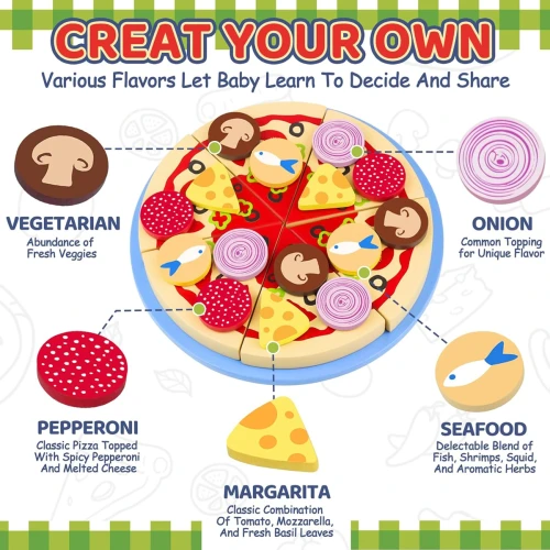 Set din lemn BEBEROLEN pentru prepararea pizzei PIZZERIA 24 piese