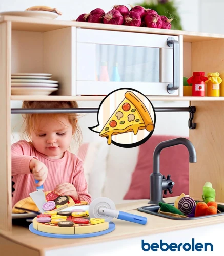 Set din lemn BEBEROLEN pentru prepararea pizzei PIZZERIA 24 piese