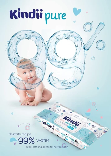 KINDII Pure Water 99 șervețele umede cu apă x60