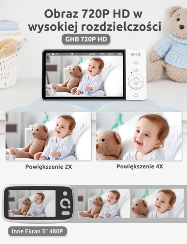 GHB ABM700C monitor digital pentru bebeluși, ecran LCD de 5"