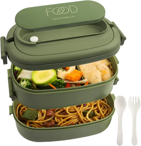 LUNCHBOX cutie de prânz cu trei compartimente + tacâmuri 1550ml