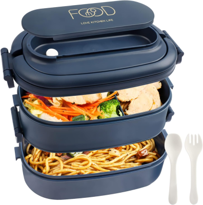 LUNCHBOX cutie de prânz cu trei compartimente + tacâmuri 1550ml