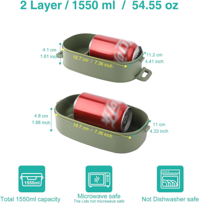 LUNCHBOX cutie de prânz cu trei compartimente + tacâmuri 1550ml