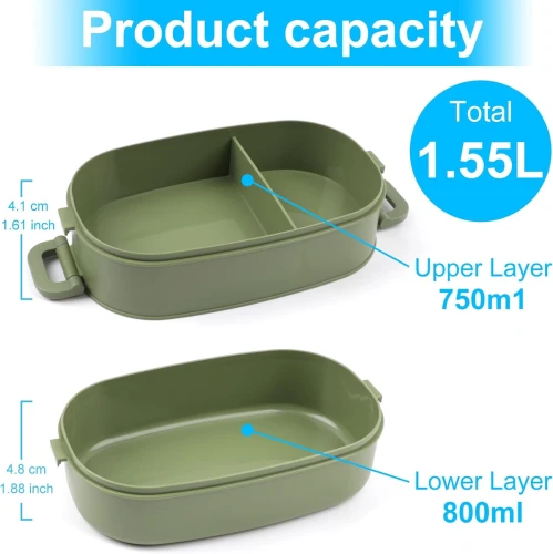 LUNCHBOX cutie de prânz cu trei compartimente + tacâmuri 1550ml