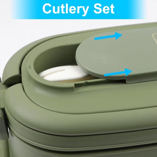 LUNCHBOX cutie de prânz cu trei compartimente + tacâmuri 1550ml